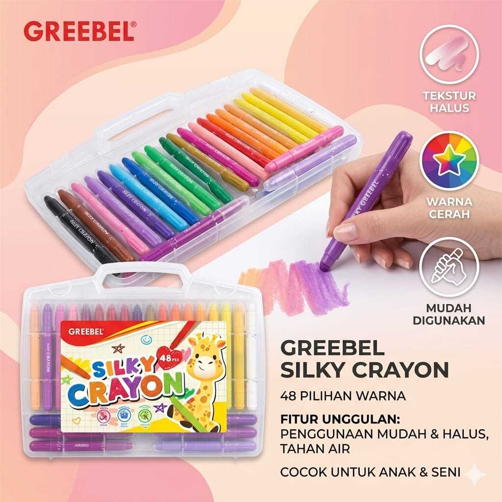 SILKY CRAYON GREEBEL 48C / SILKY CRAYON HALUS GREEBEL / CRAYON SILKY 48 WARNA (PCS)
