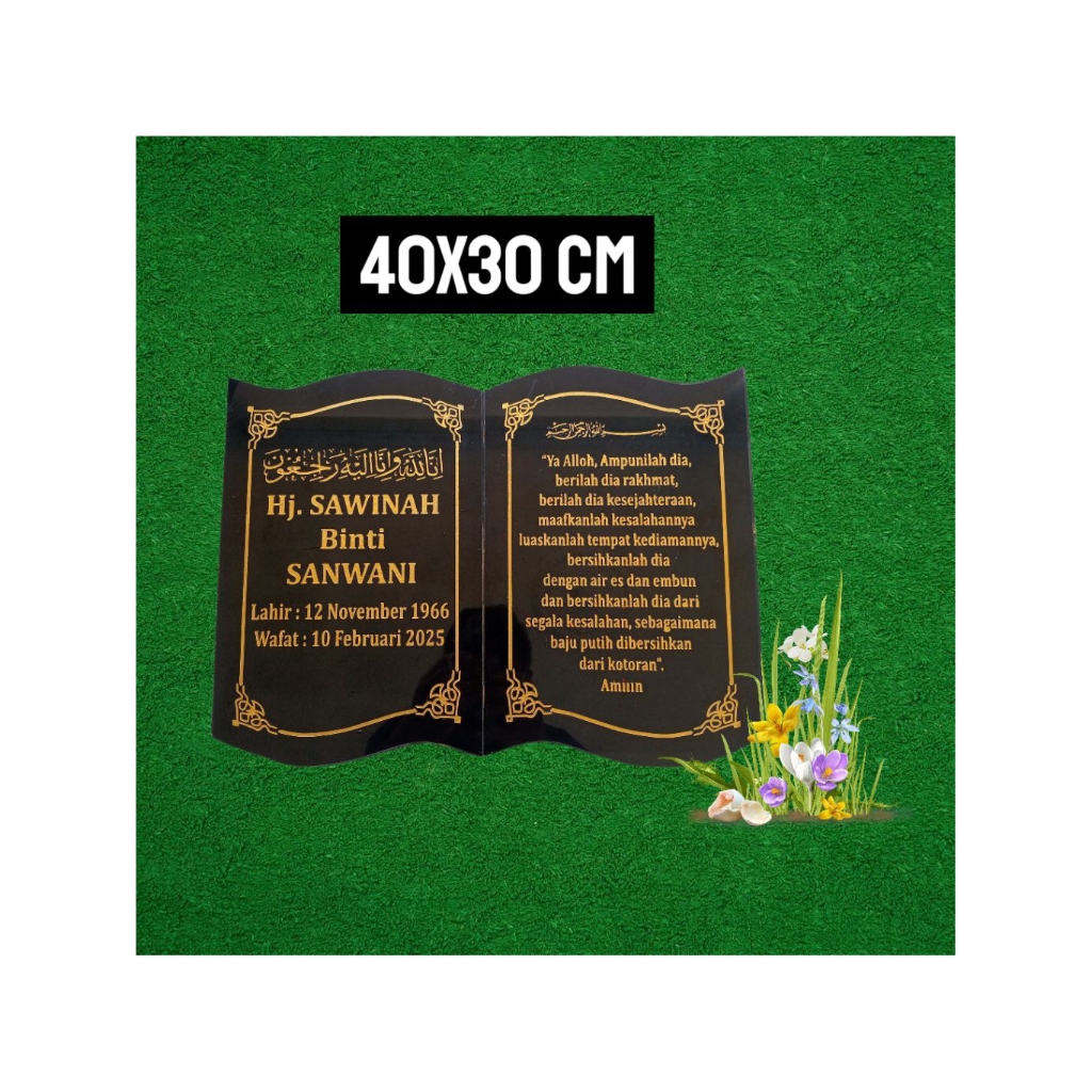 Batu Nisan Makam Granit 30x40 cm Lempengan Tulisan Nisan Ukiran