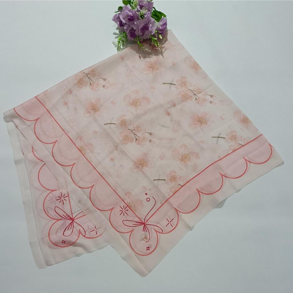 Hijab Voal Premium Sakura Belle Series | Motif Floral Pink Pastel Hijab Ultrasoft I hijab Trispan I 