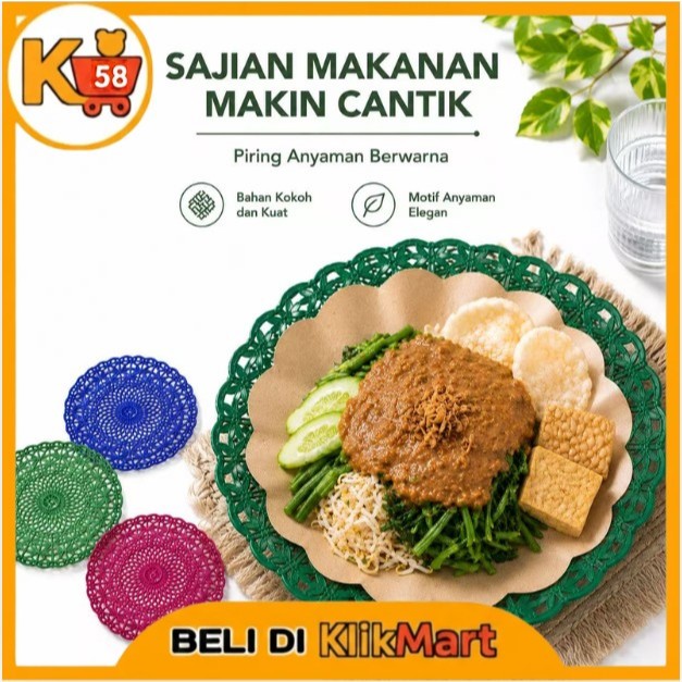 Piring Rotan Bambu Plastik 22CM 12 Pcs Cekung piring plastik rotan piring plastik makanan buah pirin
