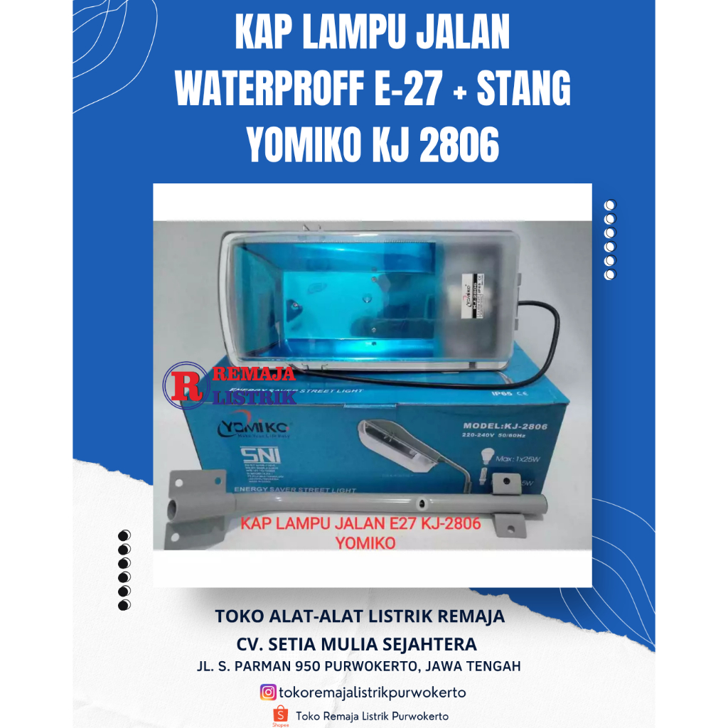 KAP LAMPU JALAN WATERPROF E27 + STANG YOMIKO