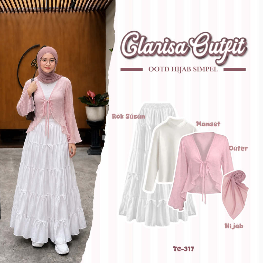 Setelan Terbaru Cardigan Pevita Feminin Stylish Outfit ( Rok Susun Pita + Outer pantai + manset + hi