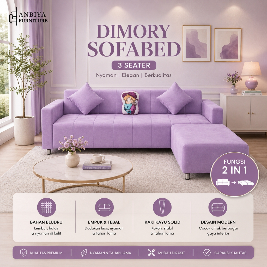 Sofa Bed Garis Lurus - Sofa Reklening - Sofa Minimalis - Sofa Multifungsi - Sova - Sofa murah - Sofa
