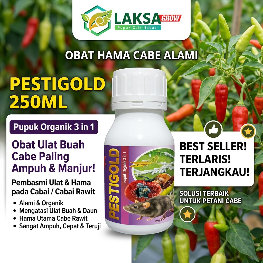 Obat Ulat Buah Cabe Paling Ampuh PESTIGOLD 250ML Obat Pembasmi Ulat Pada Cabe Cabai Rawit, Obat Ulat