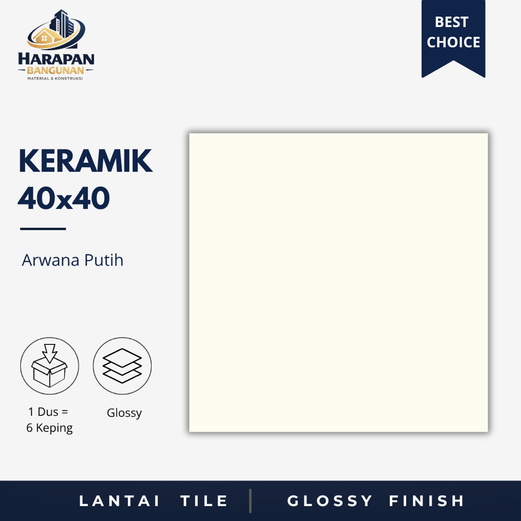 Keramik Lantai Putih Polos 40x40 Arwana White Glossy 1 Dus 6 Keping 40 x 40