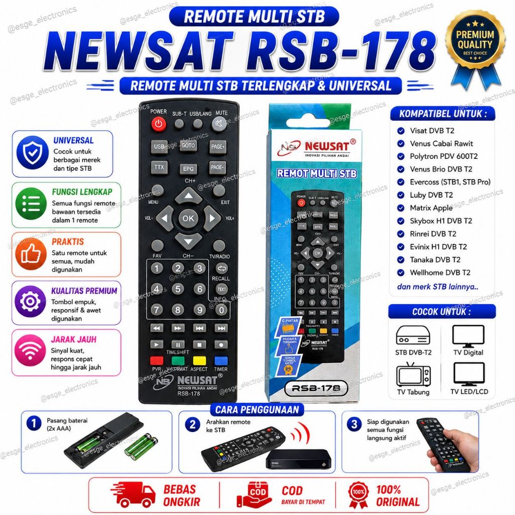 ORIGINAL REMOTE STB SEMUA MEREK REMOTE STB VISAT DVB T2 VENUS CABAI RAWIT POLYTRON PDV 600T2 TANAKA