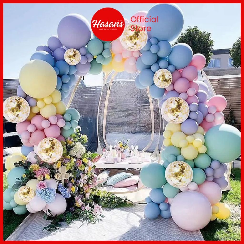128 Pcs Set Garland Balon Pastel Latex / Paket Dekorasi Tema Pastel / Party Balon Set Garland 01 Pas