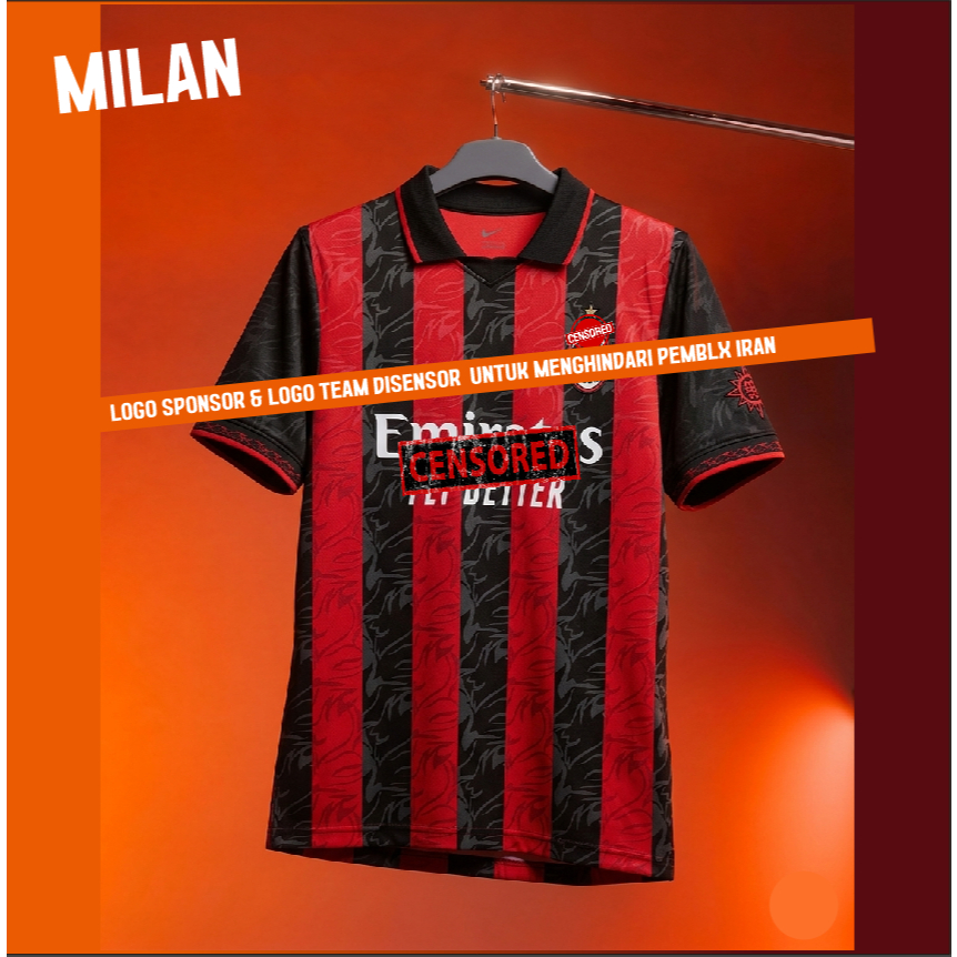 Welldone Street  Kaos OLAHRAGA JERSET Motif Vintage Floral BATIK MIRIP MERAH HITAM AC MILAN– Tampil 