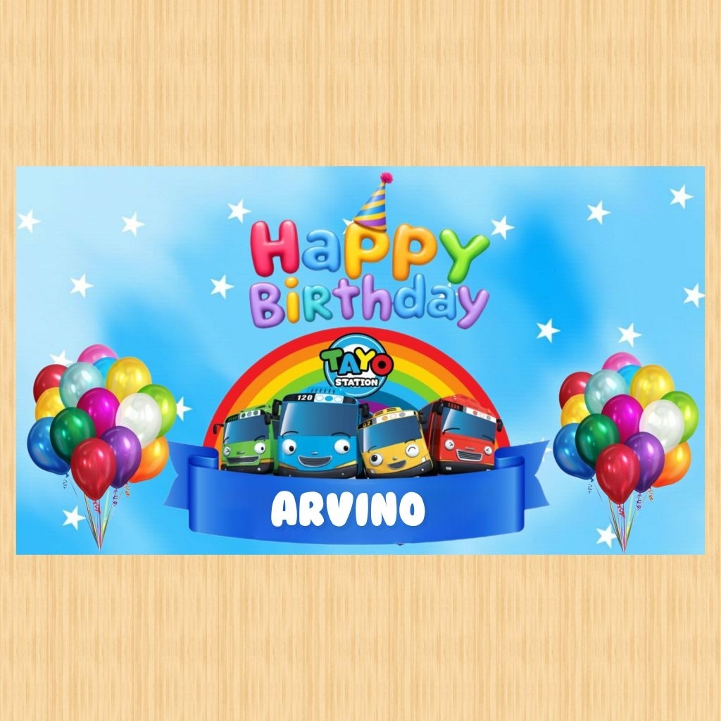 Spanduk TAYO banner spanduk banner ultah anak background TAYO custom backdrop ulang tahun anak TAYO 