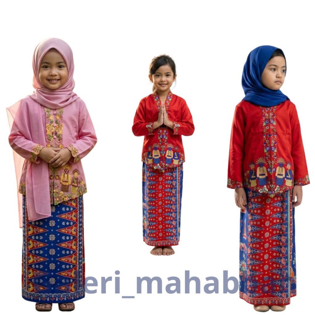 Kebaya Anak Encim Betawi Modern Set Rok Batik Dan HIjab Anak Perempuan