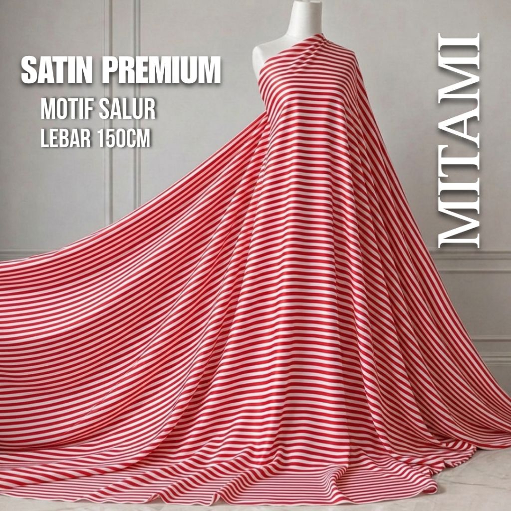 MITAMI Kain Satin Silk Motif Salur Merah Putih CT