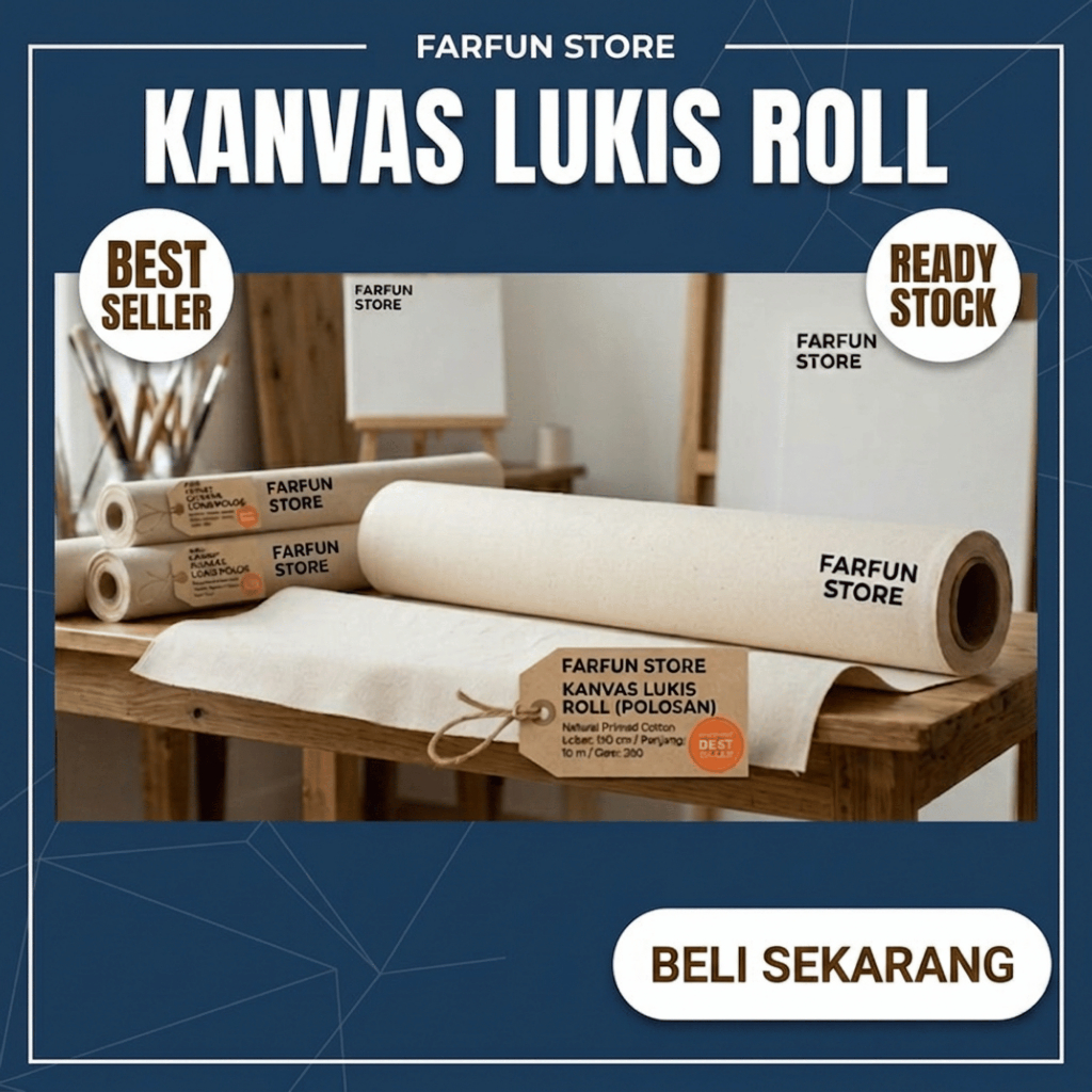 Kanvas Roll Putih Tc 150 x 3 Meter - Kanvas Lukis Putih Roll - Kanvas Siap Lukis
