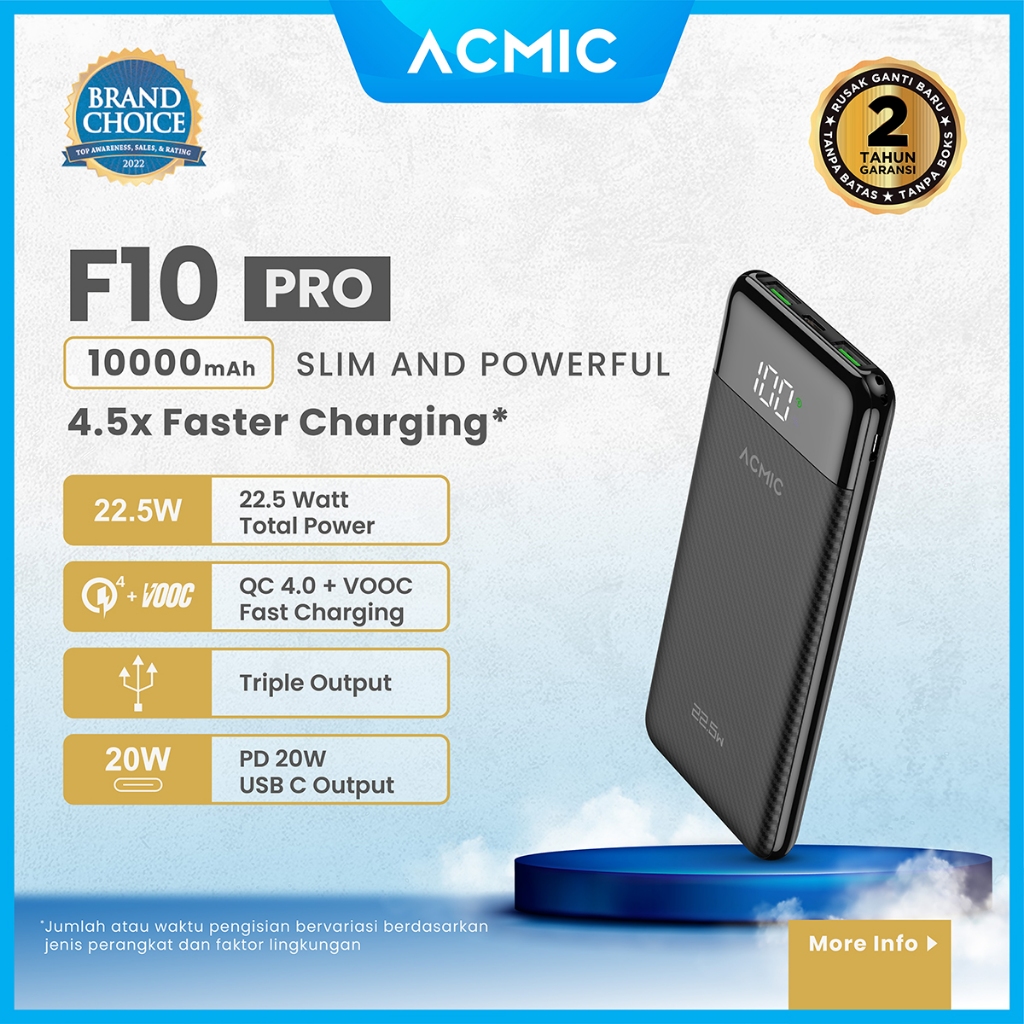 ACMIC F10PRO 10000mAh Powerbank Slim 22.5W Fast Charging Type C