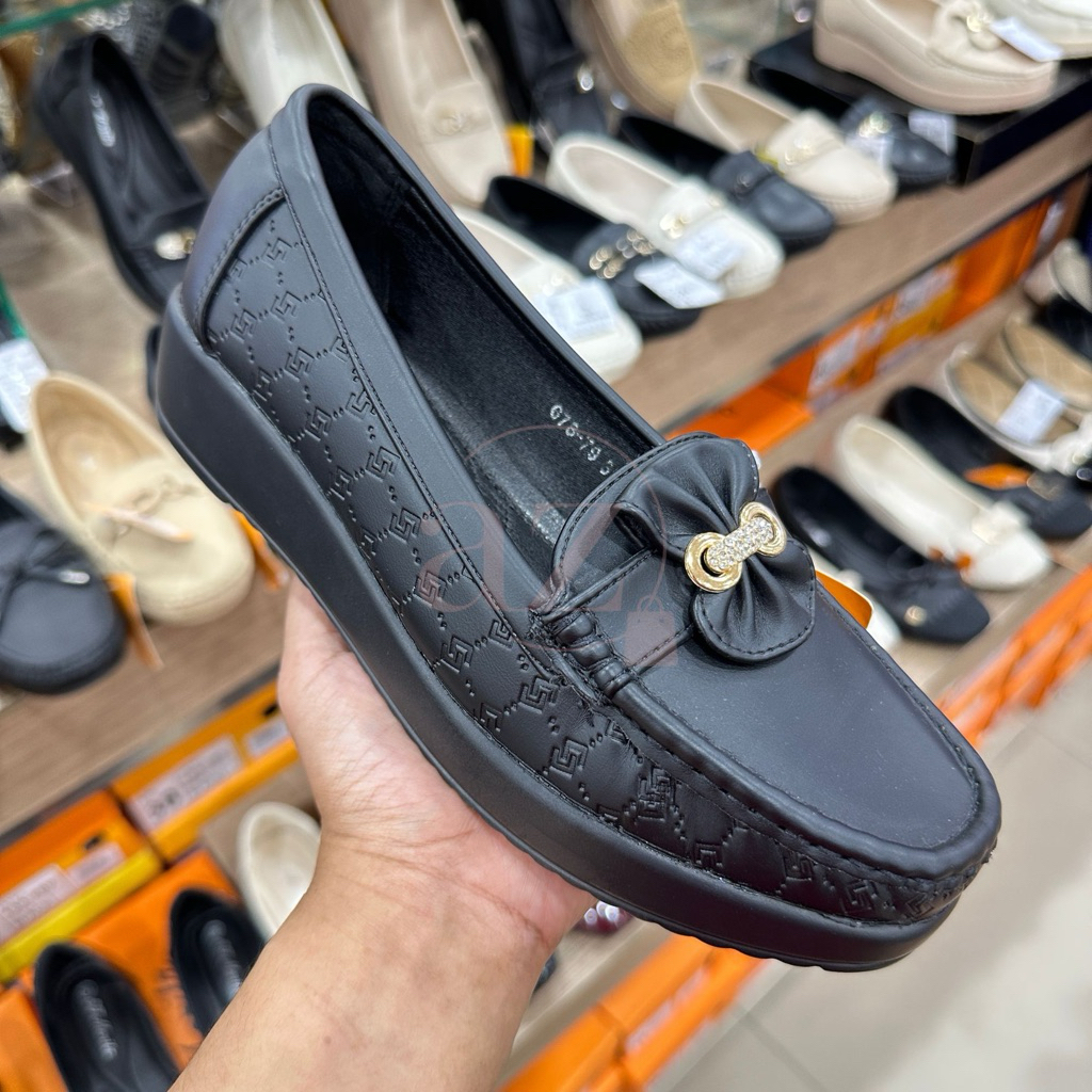 St. Moritz sepatu mocassin formal casual sekolah kerja wanita wedges shoes kakhi coklat hitam