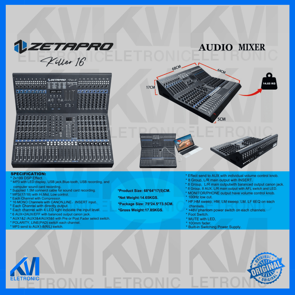 MIXER AUDIO ZETAPRO KILLER 16, COMPRESSOR, DOUBLE EFFECT / Zetapro Original