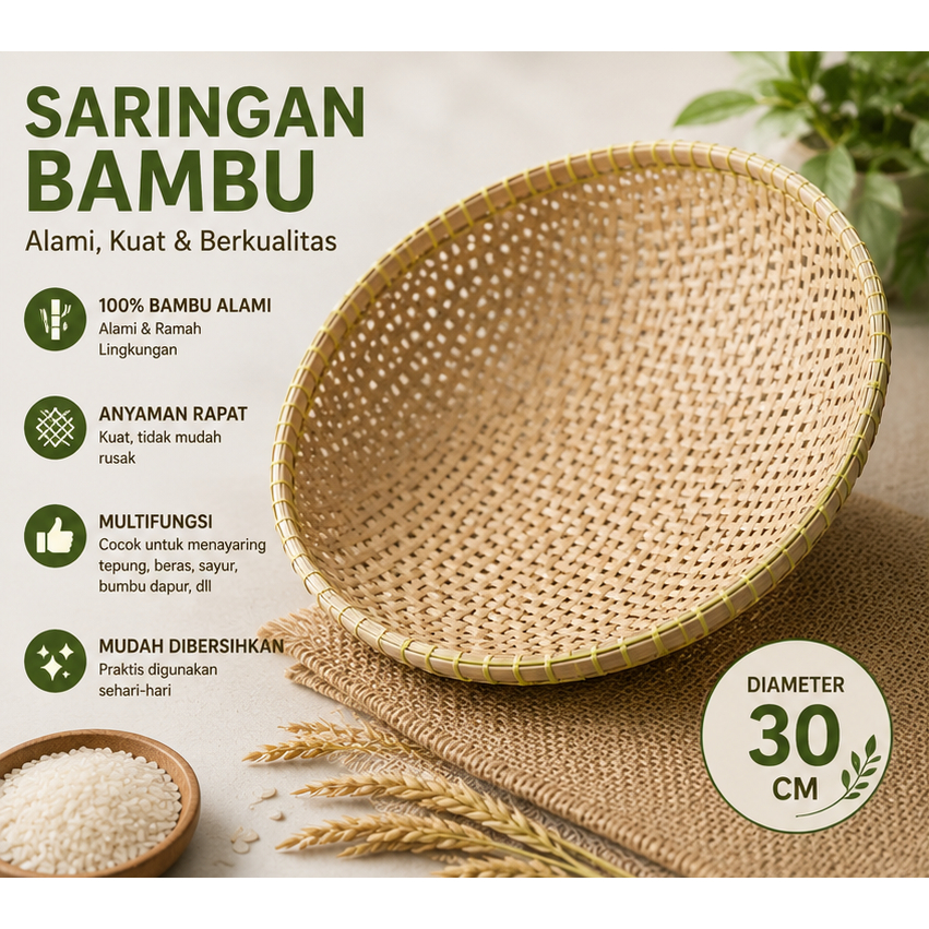 Ayakan Tampah Bambu Premium Besar Diameter 30 Cm
