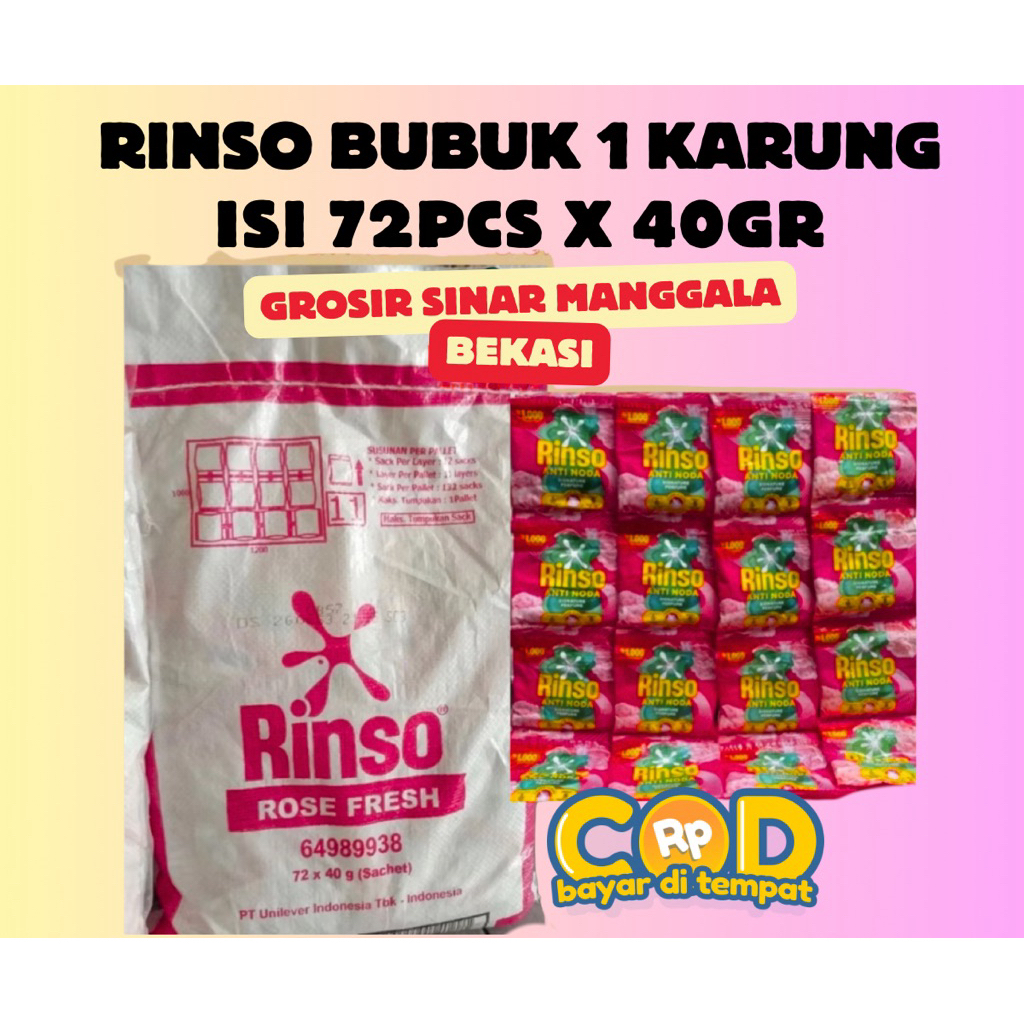 RINSO BUBUK 1000an ISI 72PCS (1KARUNG/SAK) DETERGEN BUBUK SABUN CUCI BAJU