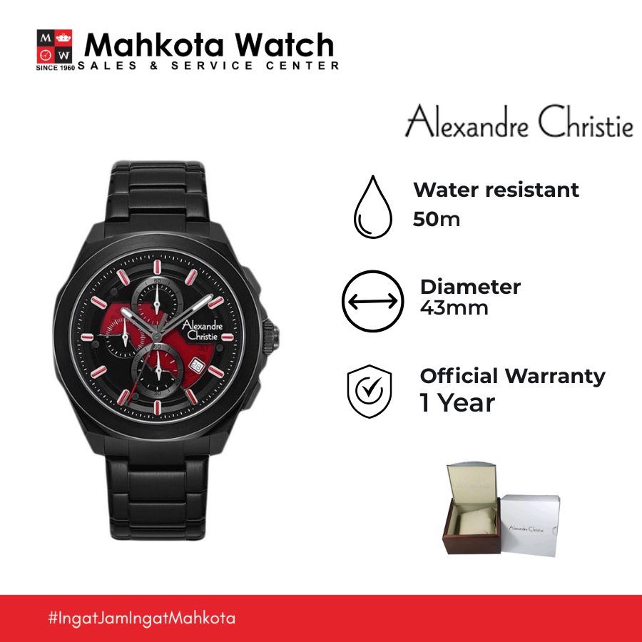 JAM TANGAN PRIA ALEXANDRE CHRISTIE 6645 MC black red ORIGINAL