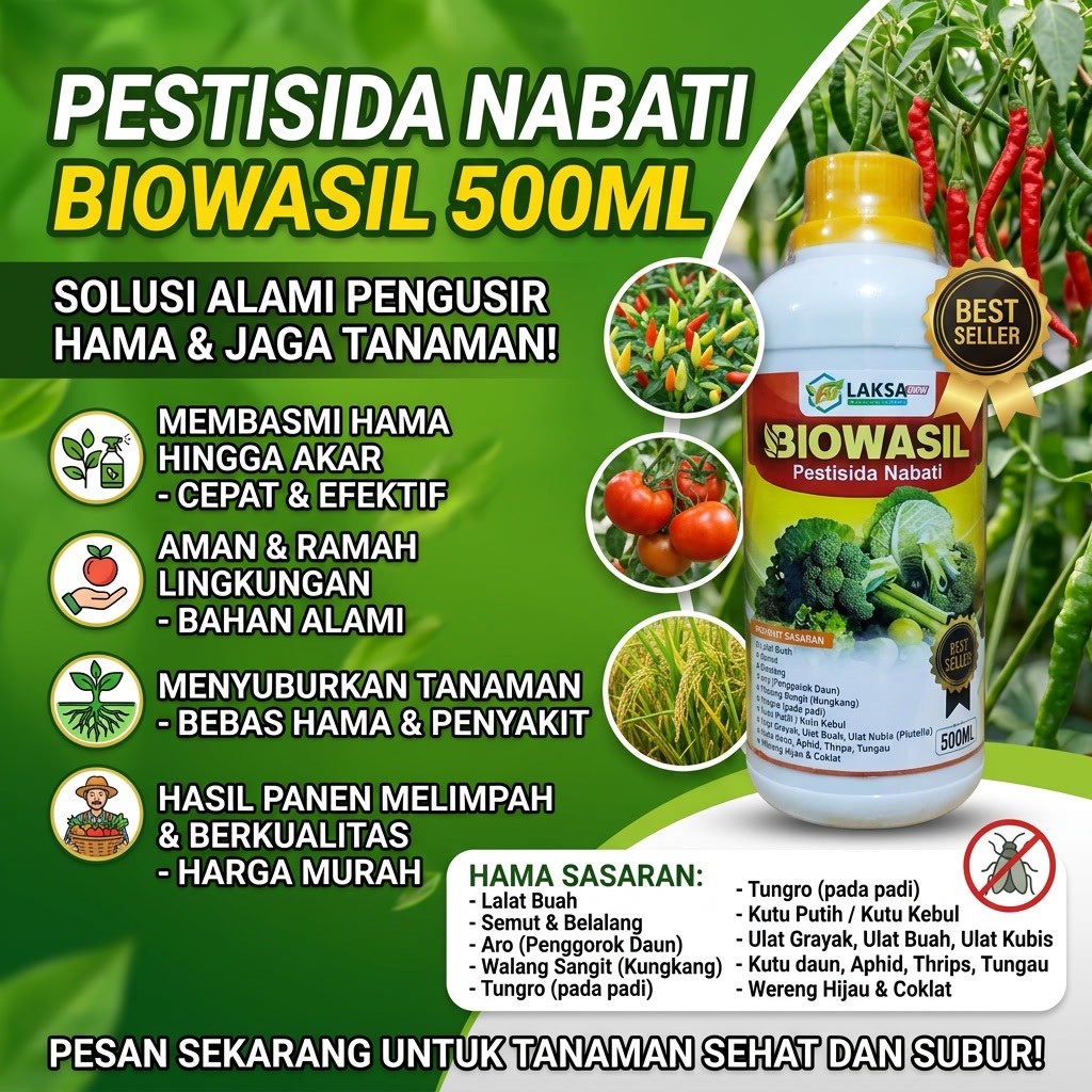 BIOWASIL 500ML Pestisida Nabati Alami Obat Semprot Hama Lalat Buah Semut Belalang Ulat Wereng Kutu D