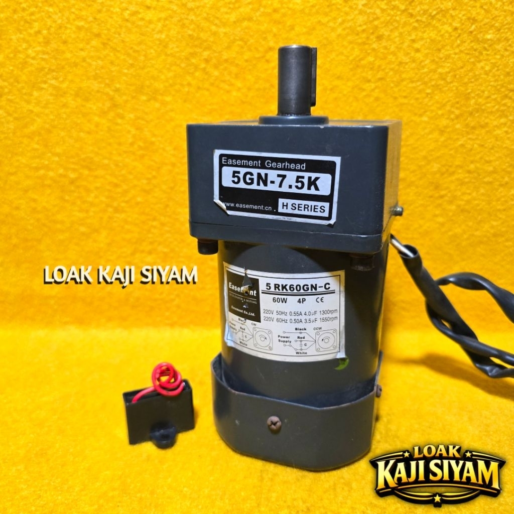 AC Motor Gearbox 60W 220V 1 Phase Ratio 1:7.5 170RPM