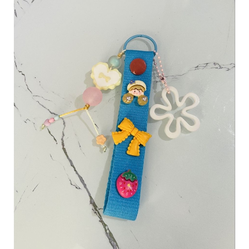 Webbing Keychain atau Gantungan Kunci Webbing Katun (pilih warna tali saja, clay random)