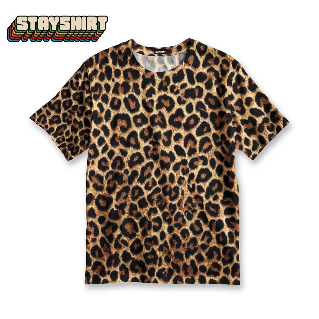 STAYSHIRT Kaos Pria Motif Macan Tutul 3D Unik - Baju Distro Fullprint Gambar Leopard Realistis