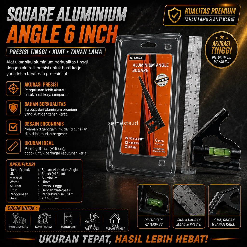 Siku Tukang Waterpass Camel 12 Inch | Alat Ukur Siku Besi dan Kayu dengan Waterpass | Siku Besi Came