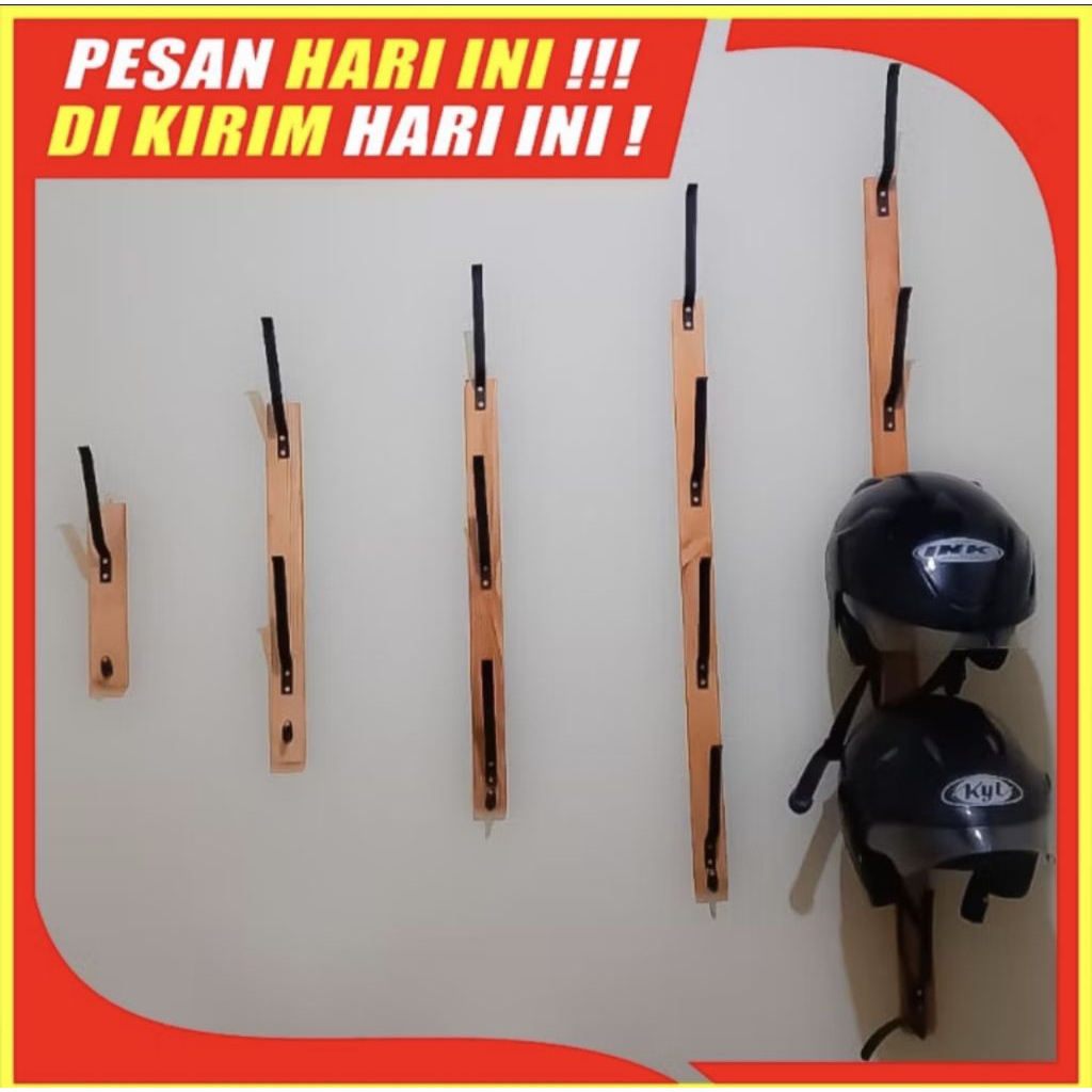 Rak helm gantung 3,4,5 susun / gantungan helm dinding, tempat helm kayu /gantungan helm susun kayu