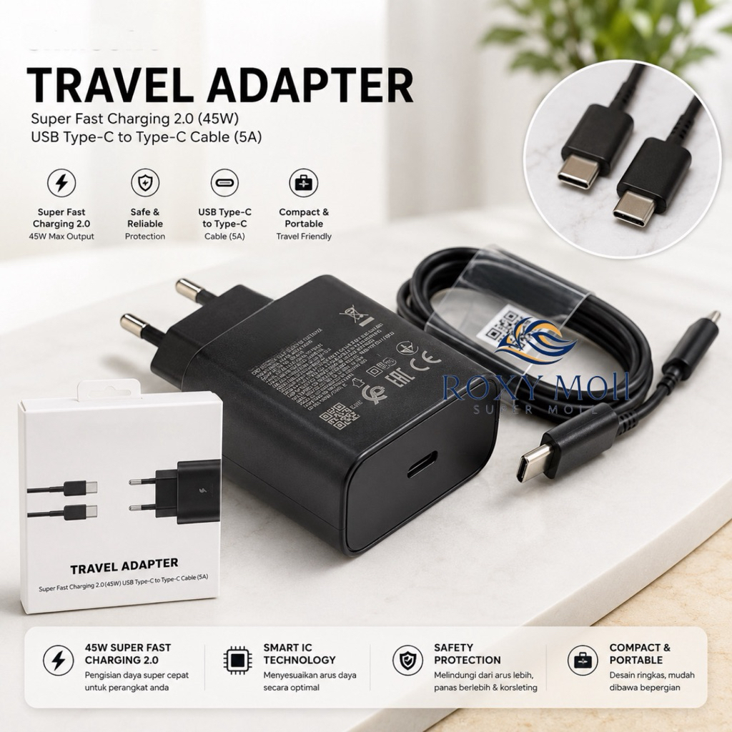 Charger 45w Type C Real IC Kompatibel Sam Galaxy S20 S21 S22 Super Fast Charging [ROXY]