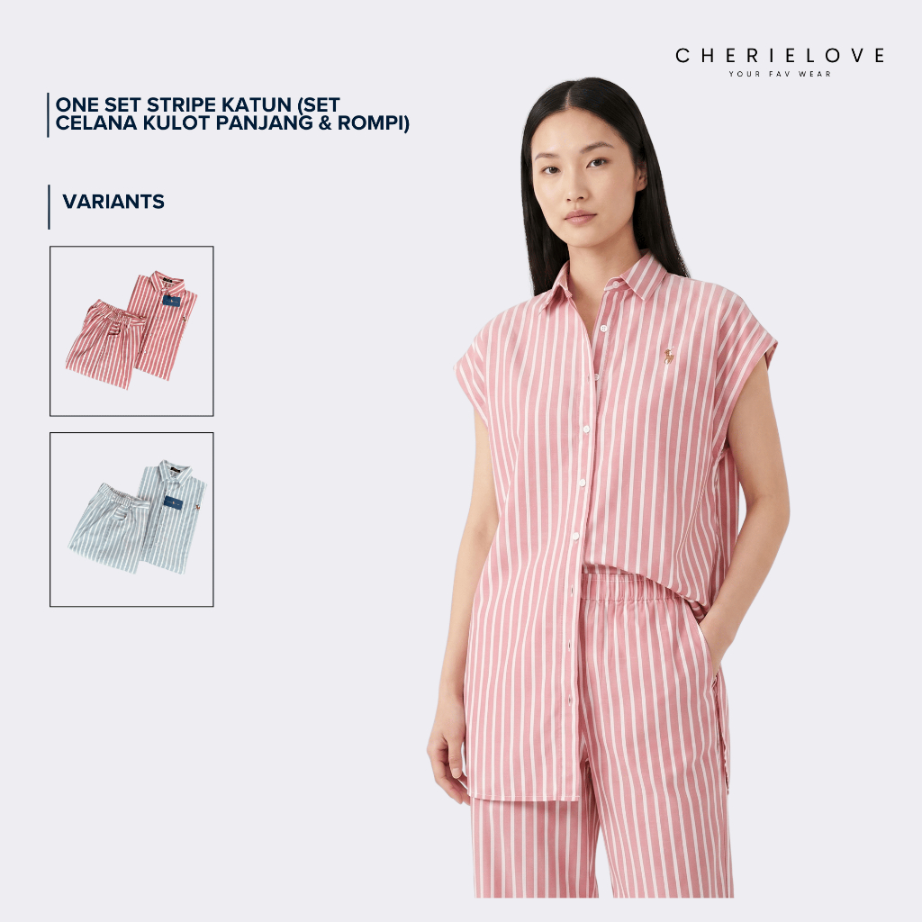 Olop One Set Stripe Katun (Set Celana Kulot Panjang & Rompi)