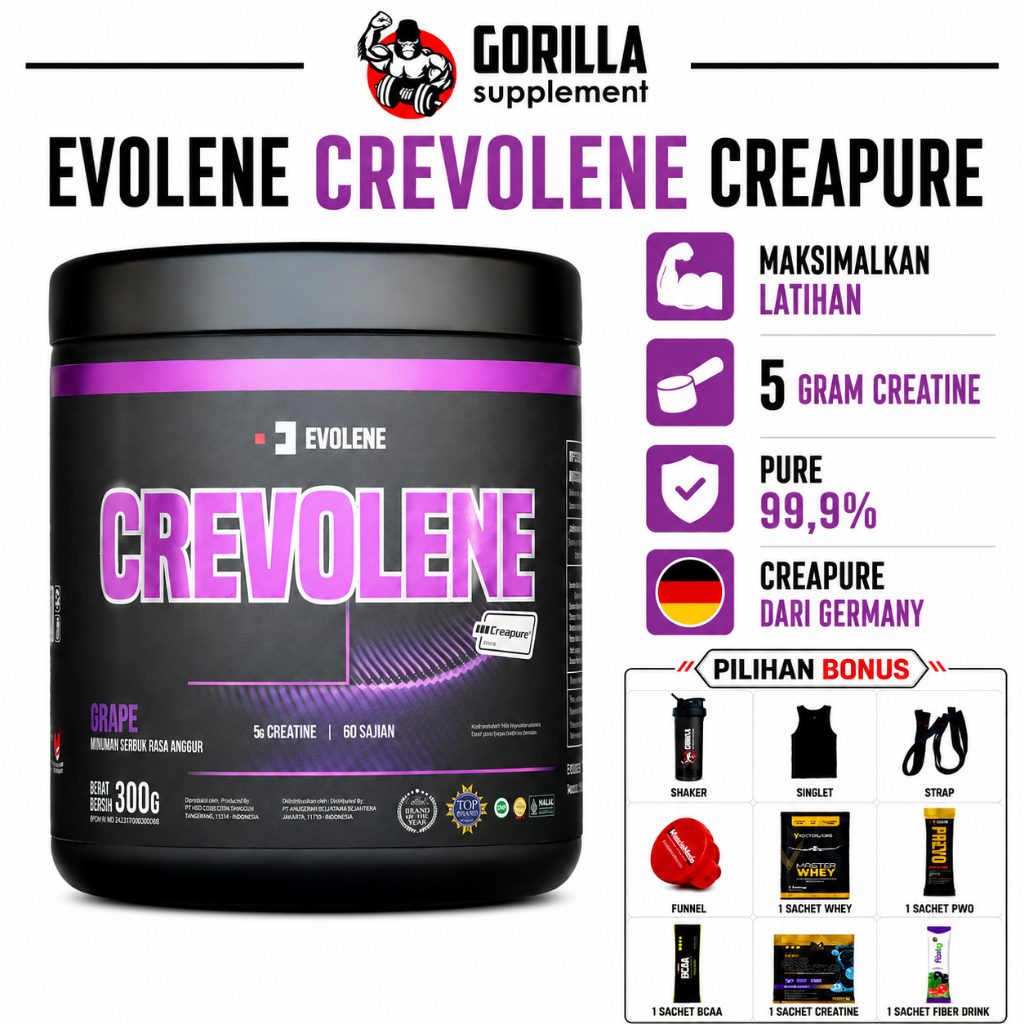 EVOLENE Creatine Crevolene Creapure Suplemen Penambah Masa Otot