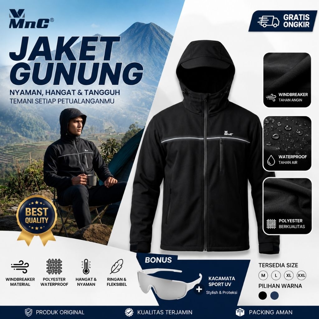 MnG Jaket Gunung WindBreaker Premium Waterproof Windproof Pria Wanita