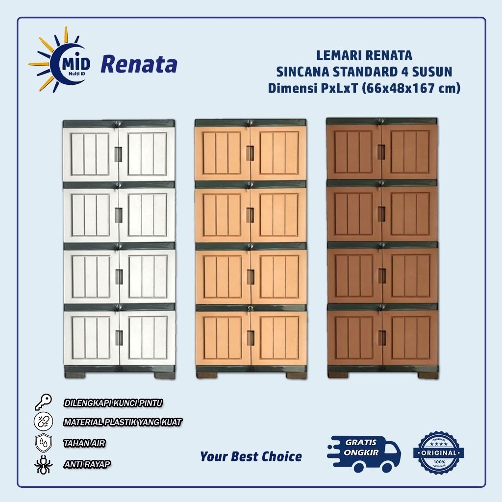 RENATA Lemari Cabinet Plastik Jumbo Sincana Standard 4 Susun + Kunci | Lemari Sincana Standard | Ant