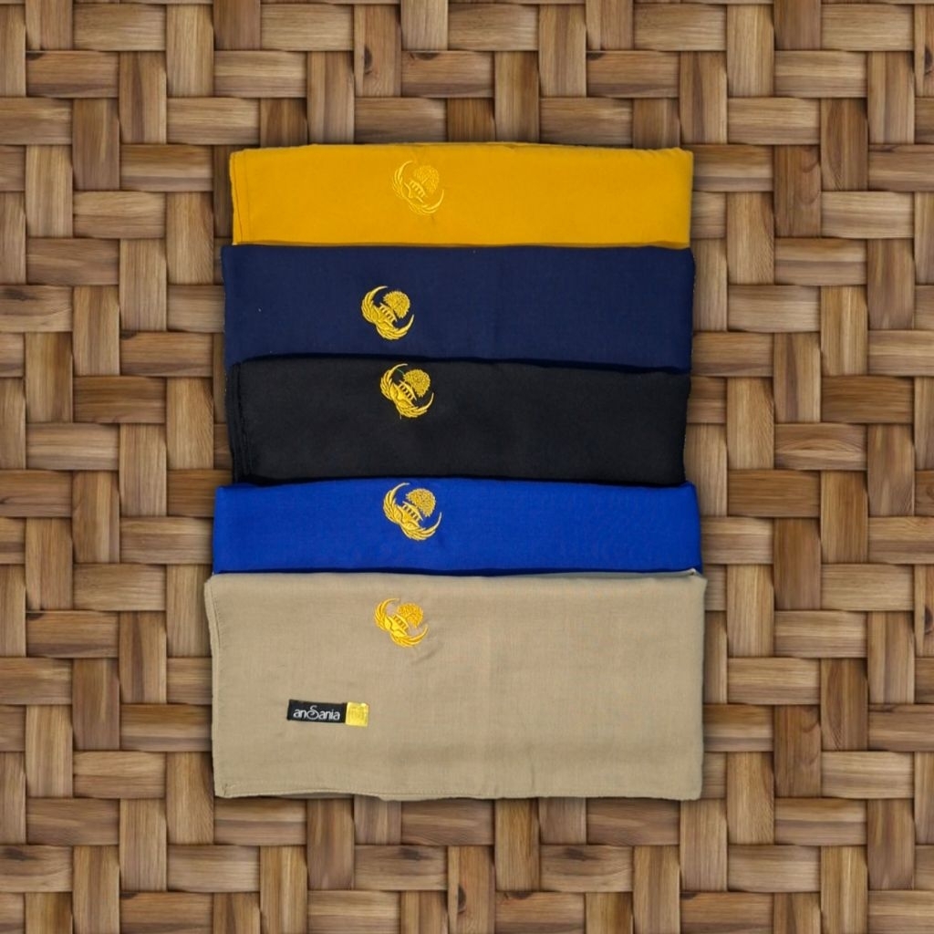 Hijab ASN korpri logo bordir ukuran besar mustrad khaki muda biru navy hitam putih kerudung segi emp