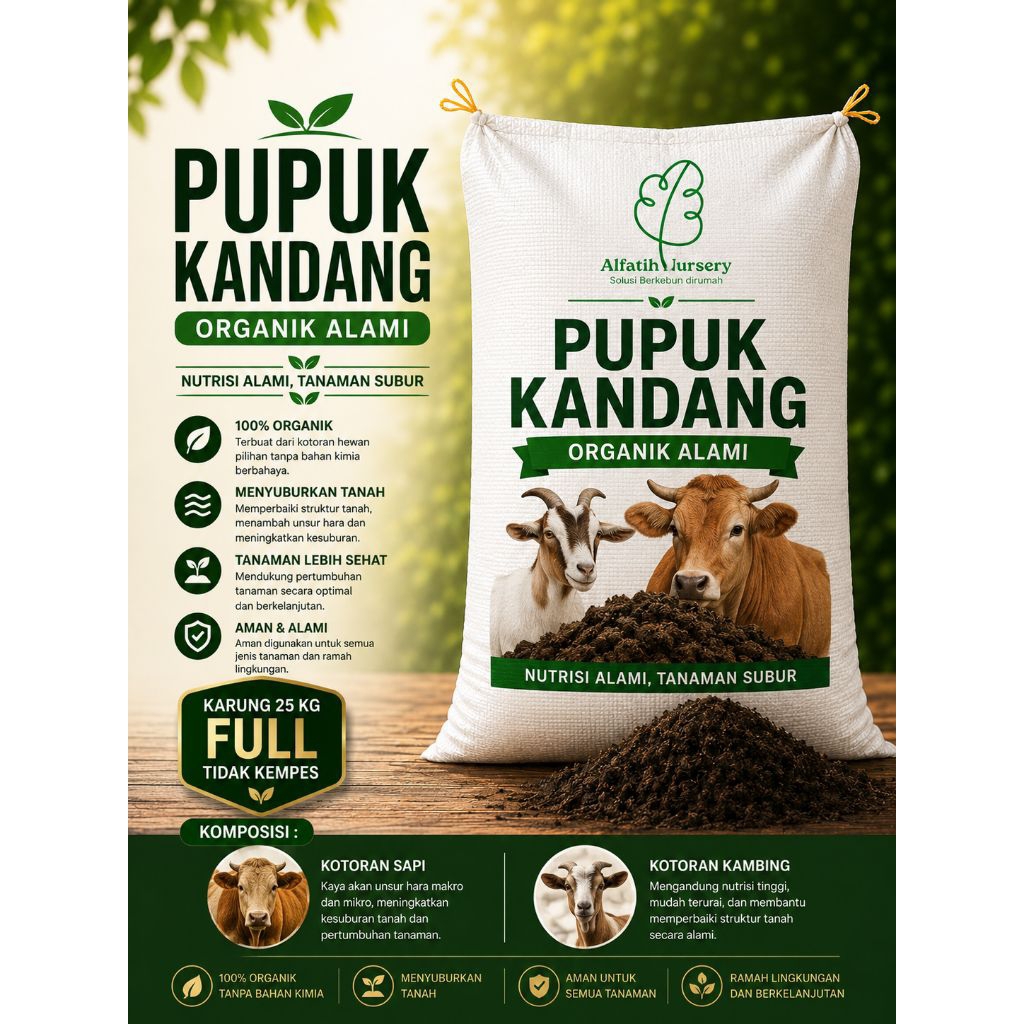 Pupuk Kotoran Kambing Mix Sapi Ukuran Karung 25kg atau Pupuk kandang Murni Kohe