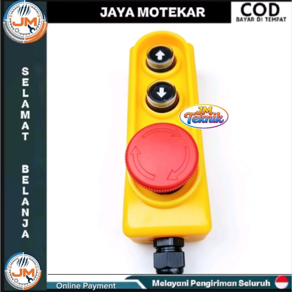 Tombol Kontrol Hoist 3 Tombol – Atas Bawah Darurat Saklar Katrol Derek Listrik