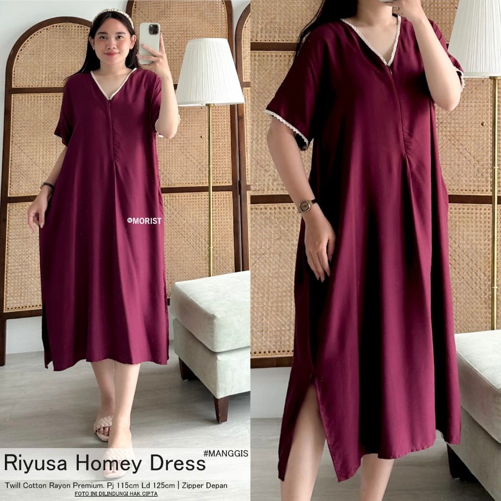 RIYUSA HOME DRESS-PAKAIAN WANITA BAHAN RAYON TWILL PREMIUM LD 125/GAUN WANITA/DASTER JUMBO LD125/BUS