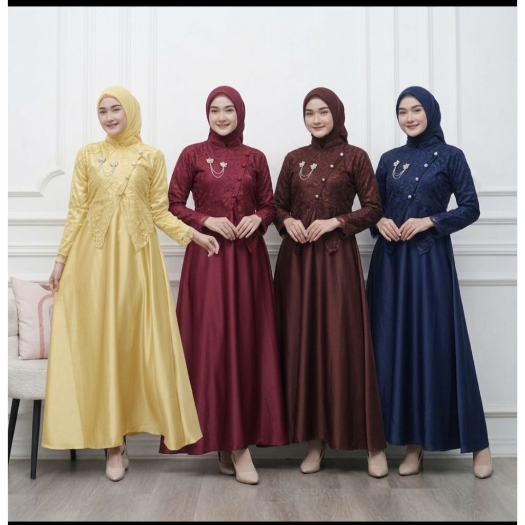 Gamis  Busui Friendly sahara Satin Silk Premium ada jumbo - Elegan Mewah, Busui Friendly