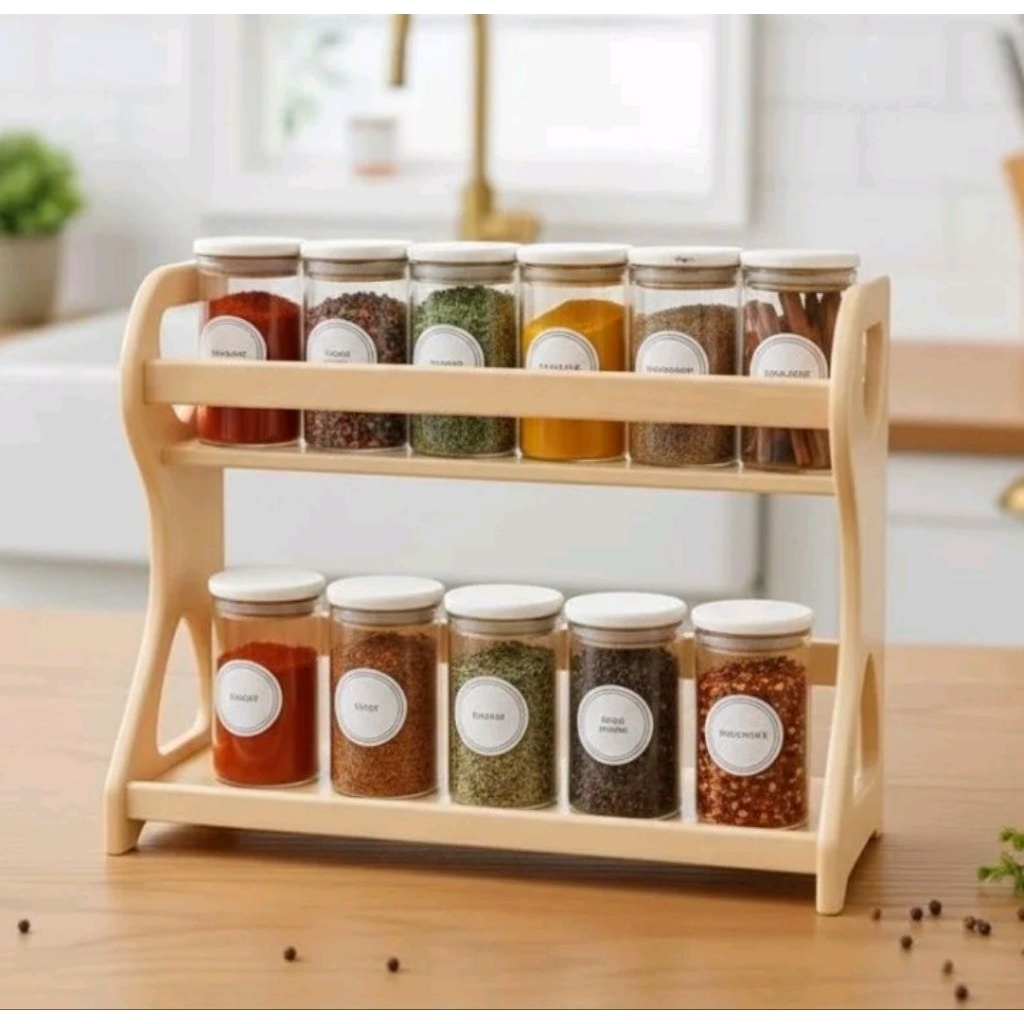 Rak Bumbu Dapur / Rak Bumbu Kayu / Rak Bumbu Susun / Rak Bumbu Dapur Kayu / Rak Bumbu estetik / Rak 