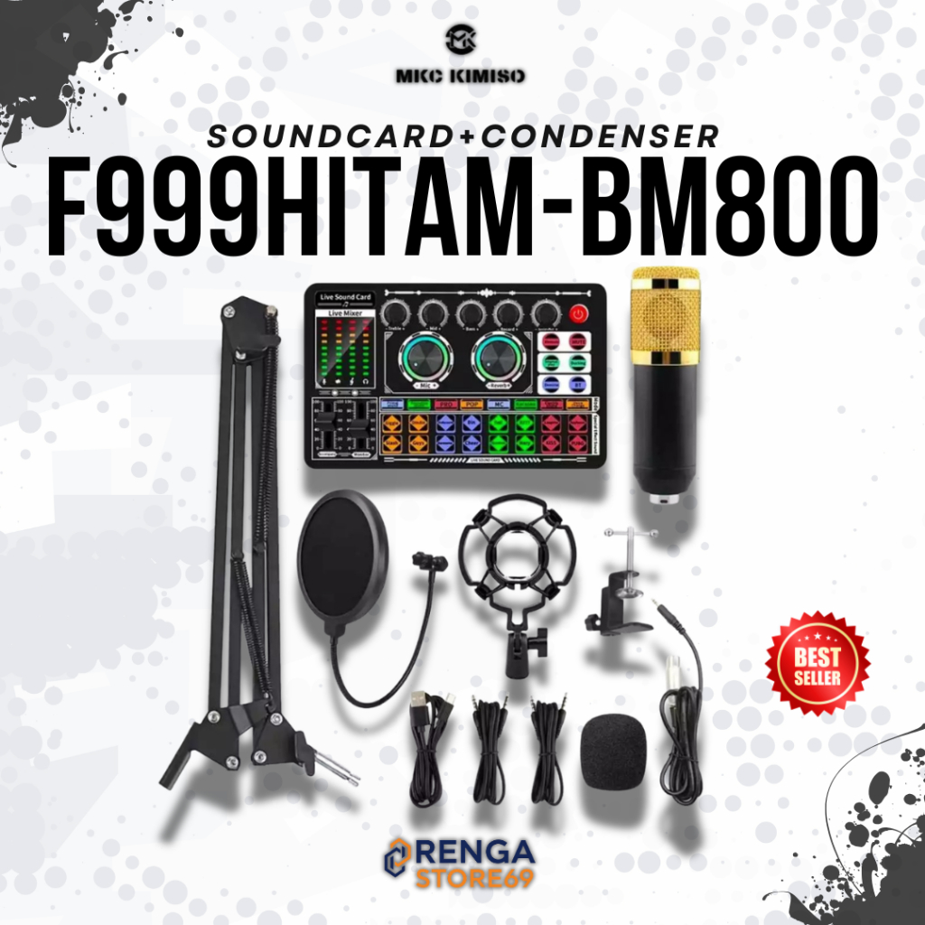 Paket Lengkap Soundcard F999 HITAM+BM800