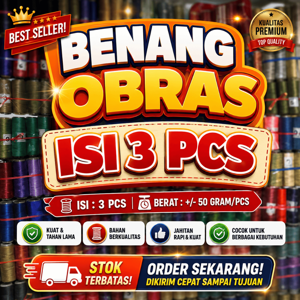BENANG OBRAS POLYESTER ISI 3 PCS  | BENANG OBRAS MURAH WARNA LENGKAP