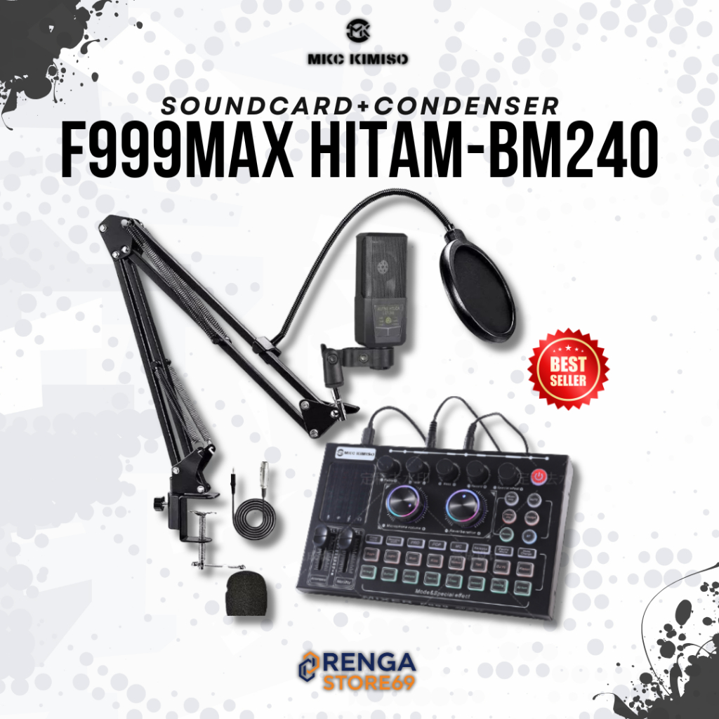 Paket Lengkap Soundcard F999MAX HITAM+BM240