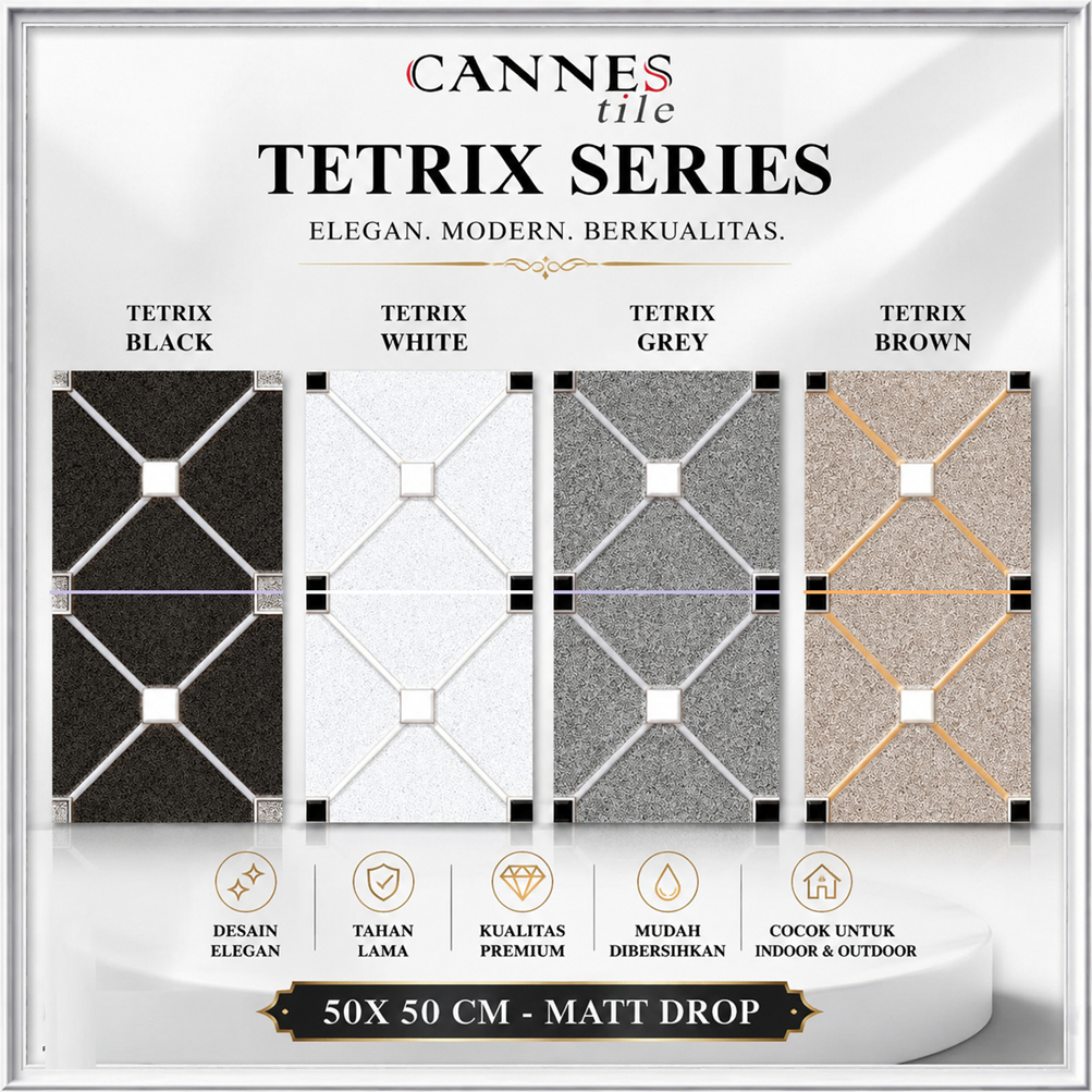 Keramik Lantai 50x50 CANNES - TETRIX BLACK Matt | Keramik Hitam Doff Premium Minimalis | 1 Dus Isi 4