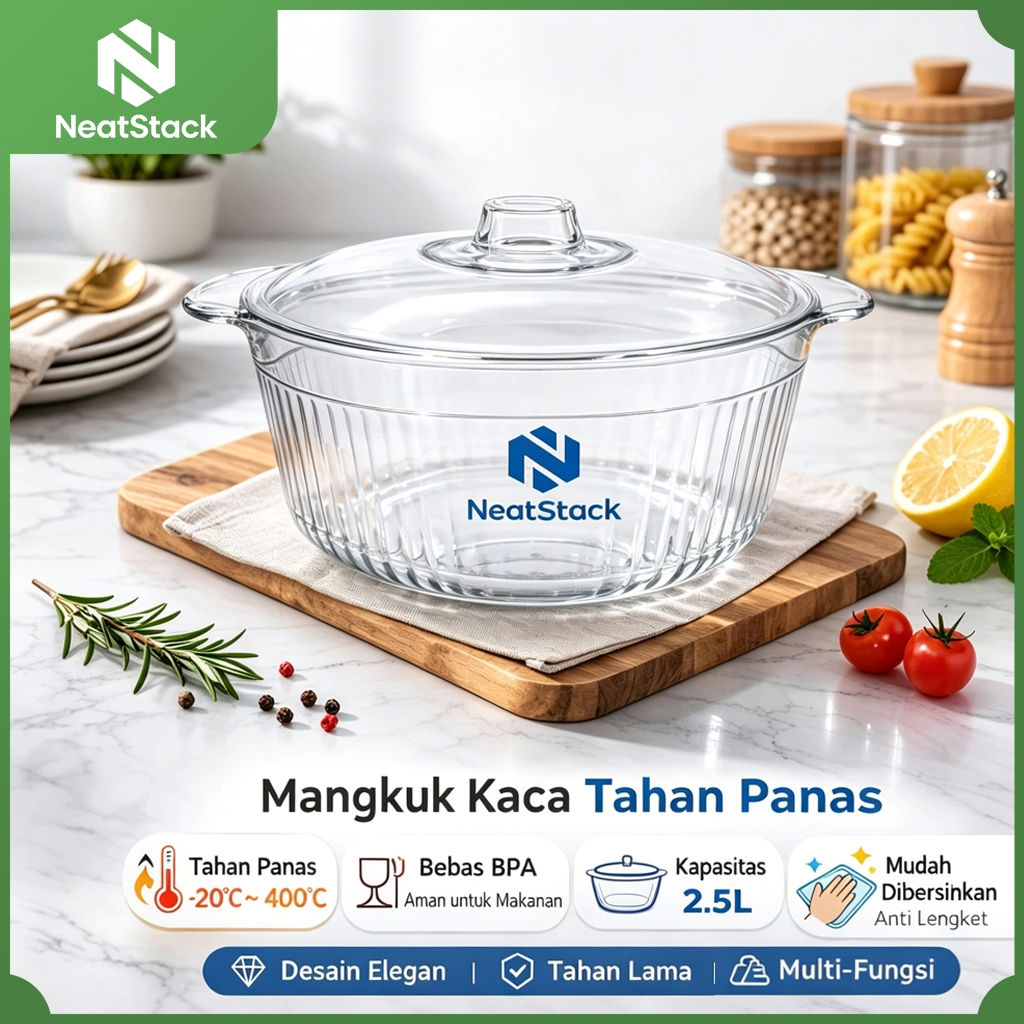NeatStack - Mangkok Plastik 450/600ml + Tutup | Aesthetic untuk Sup, Salad, Buah & Sayur