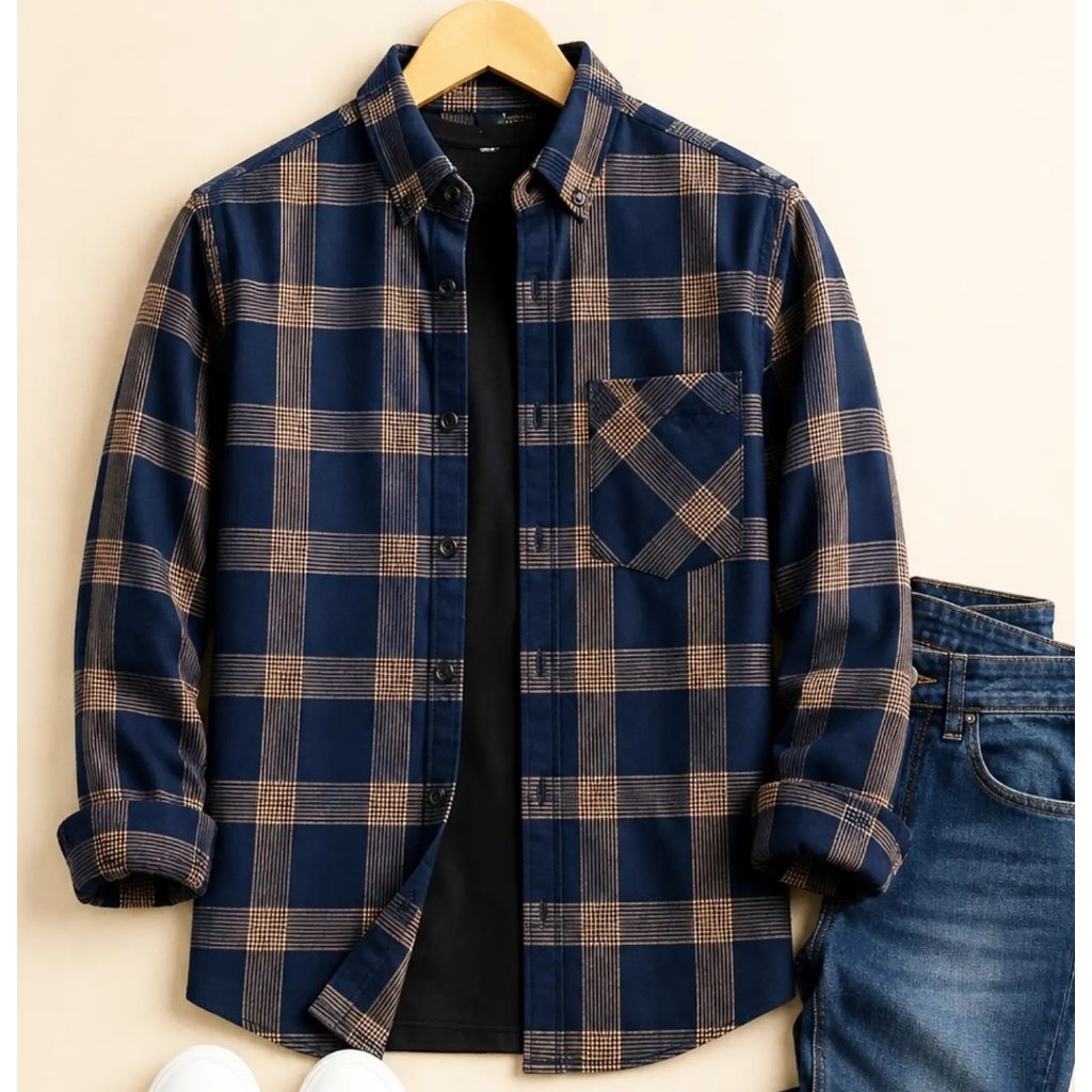 F2D Kemeja Flanel Grey Blue Elegant Best Seller / flanel/hem pria/ flanel pria/ kemeja flanel/ eight