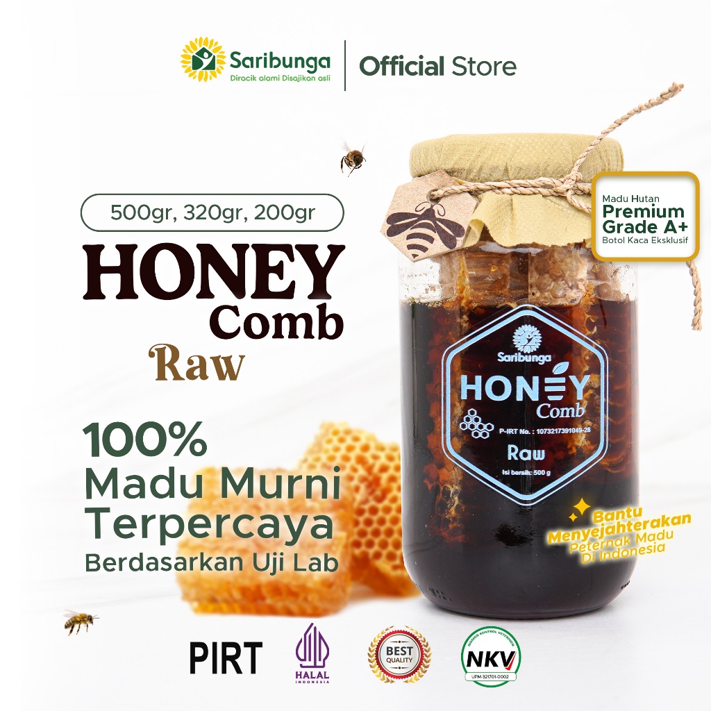 HONEY COMB RAW Grade A+ Premium 500gr - Pure Natural Raw Honey - Honey - Madu Honey - Raw Honey