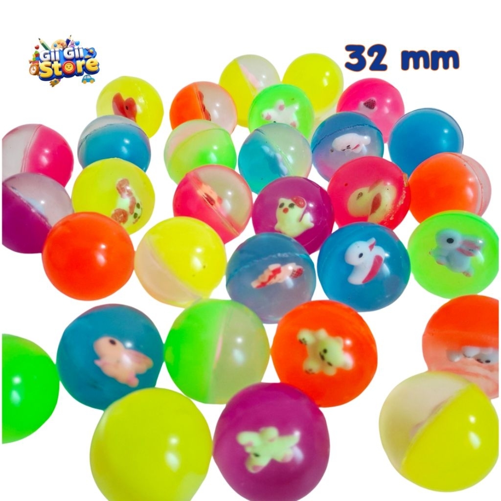 10 Pcs Bola Bekel Motif Boneka 32mm Grosir Eceran Mainan Bola Bekel Bening Boneka