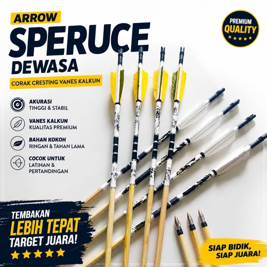 Arrow Dewasa Speruce Corak Cresting Vanes Kalkun Import / 6 Pcs