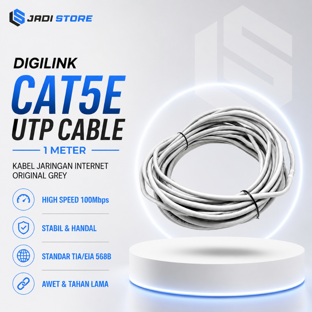 DIGILINK Kabel LAN UTP Cat5e Original 1 Meter Grey Kabel Jaringan Internet Meteran TANPA KEPALA RJ45