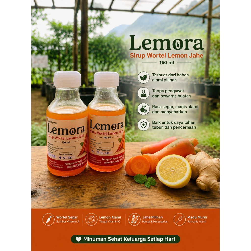Sirup Wortel lemon jahe (Lemora) 150ml minuman sehat berkhasiat